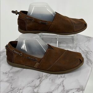 BOBS by Skechers Brown Leather Chill Luxe Slip On Loafers Memory Foam Sole Sz 11